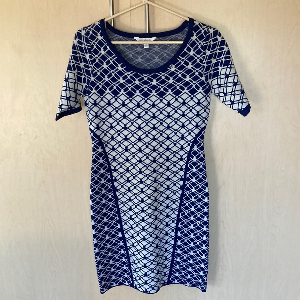 Short sleeve navy sweater dress